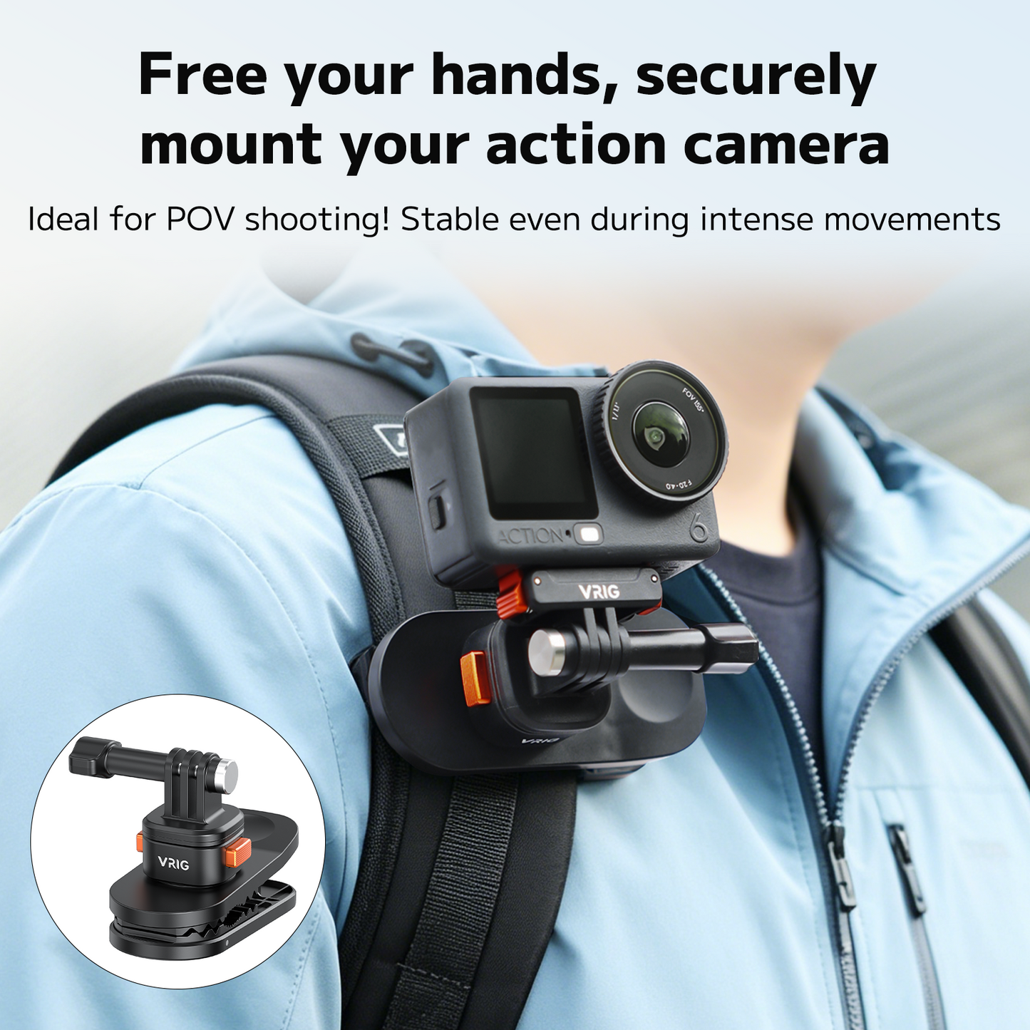 VRIG AC-97 Magnetic Backpack Mount for Action Camera, GoPro-Mount Backpack Clip