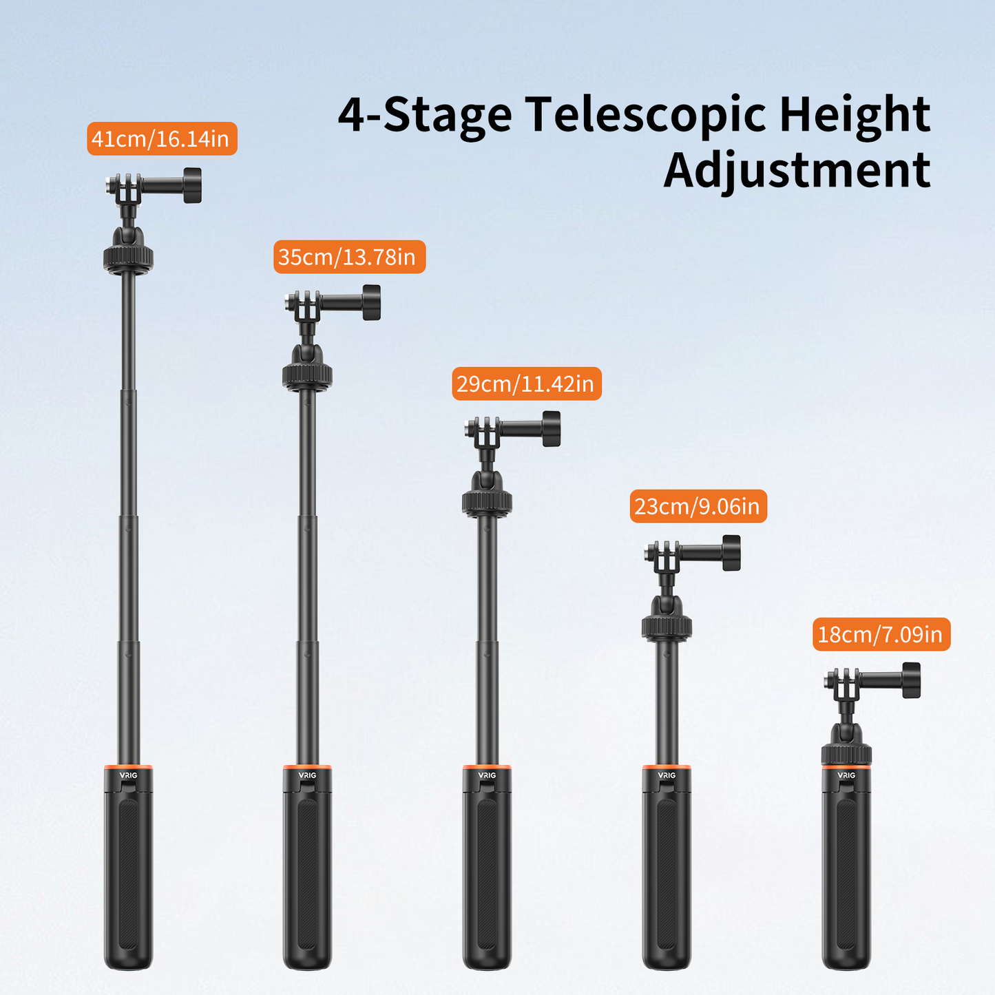 VRIG AC-80 40cm/15.7" Telescopic Selfie Stick Tripod for Action Camera