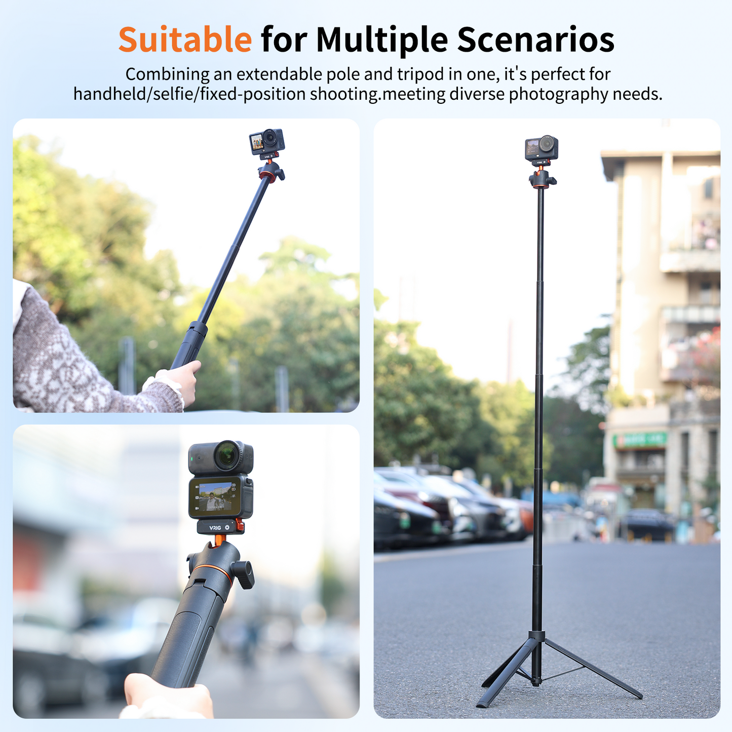 VRIG AC-71 55" Action Camera Selfie Stick Tripod for DJI Osmo Action 6/ Osmo Nano
