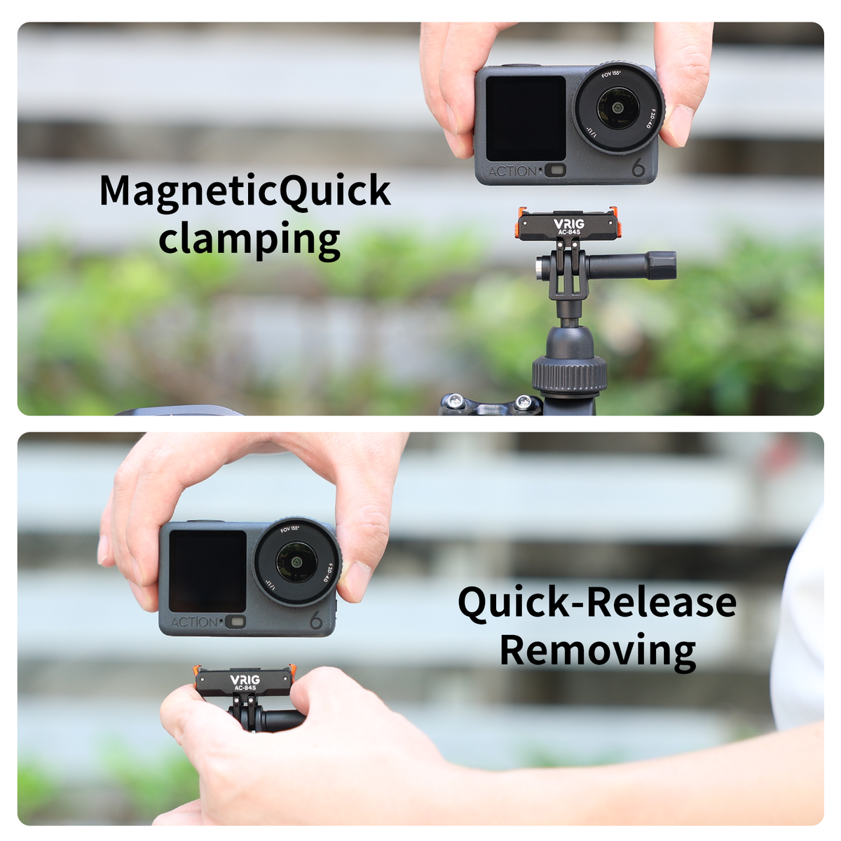 VRIG AC-84S 360° Magnetic Quick Release Mount for DJI Osmo Action6,Action5,Action4,Osmo Nano,Osmo 360,Aluminum Base Bracket with 1/4" Screw & Foldable Dual-Claws for Chest Mount,Tripod, Selfie Stick