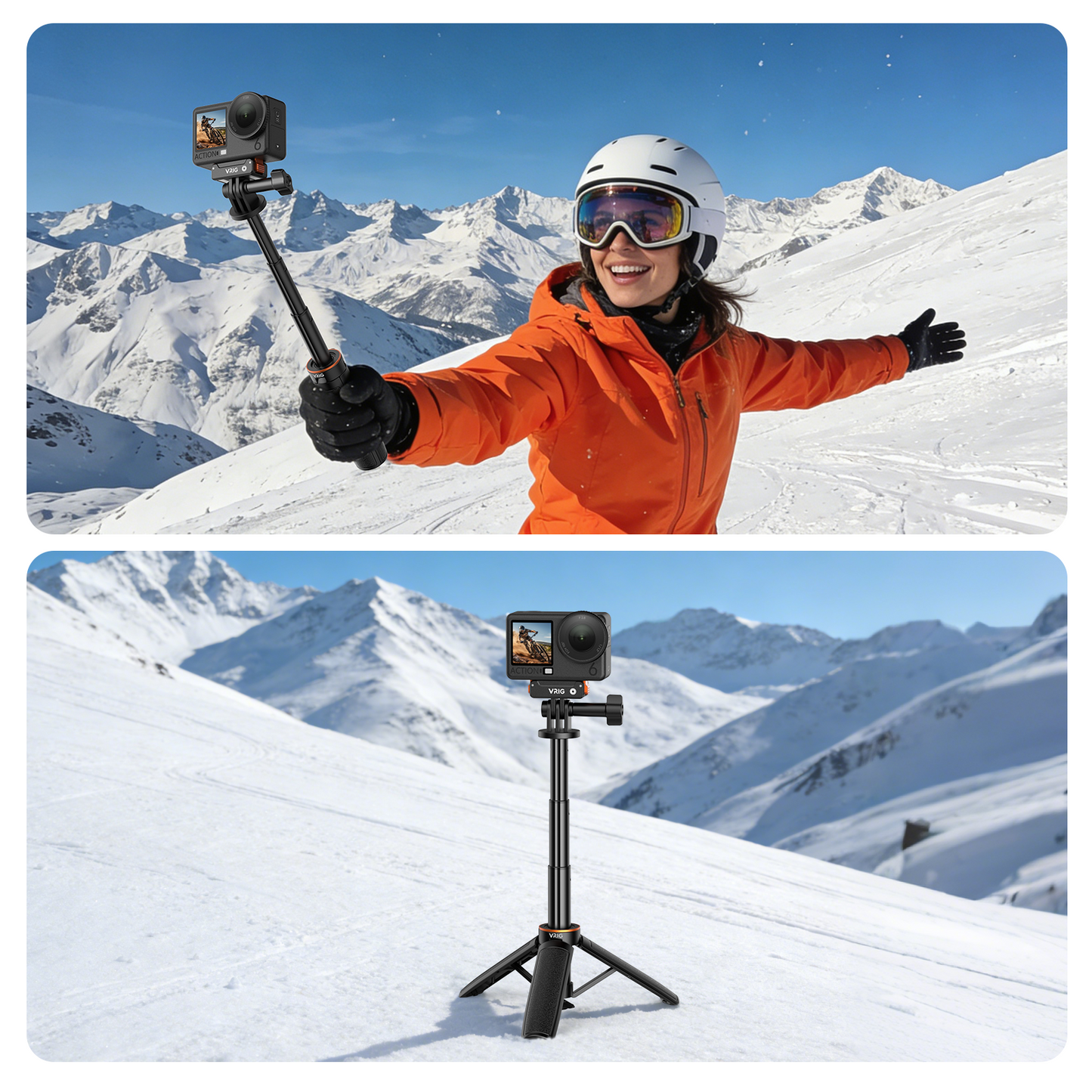 VRIG TP-35 Auto Pop Open Extendable Mini Camera Tripod,Portable Small Handle Grip Desktop Webcam Selfie Stick Tripod for DJI Osmo Action 6/5Pro/4/3,GoPro Hero 13 12 11 10 Max,Mission 1 PRO