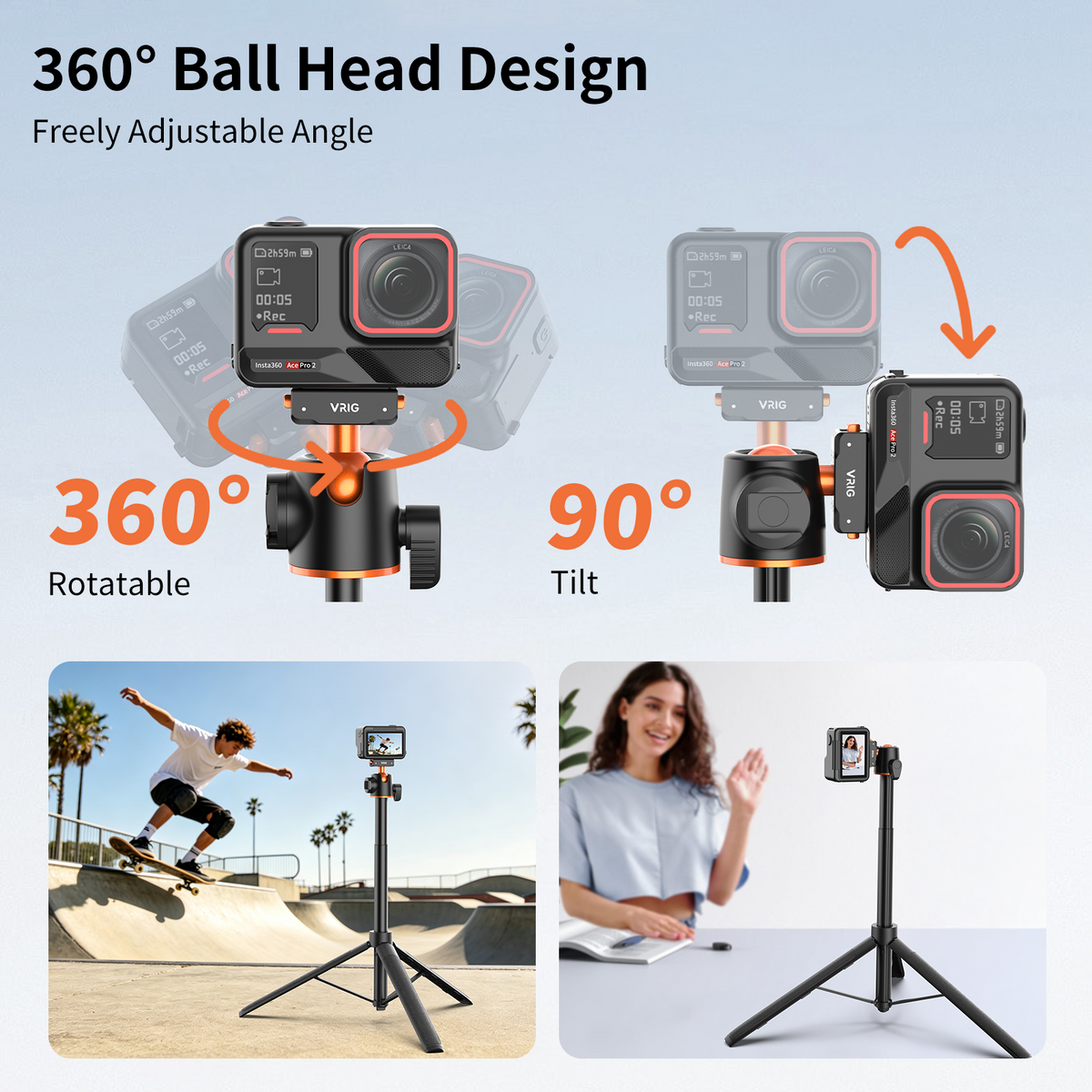 VRIG AC-104 2-in-1 Tripod for Insta 360 Ace Pro 2 with Quick Release Adapter Mount