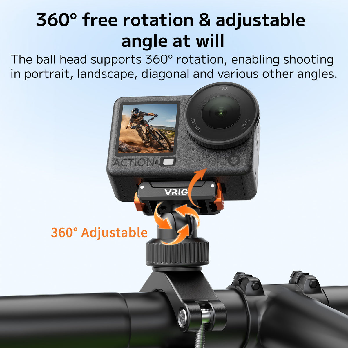 VRIG AC96 Bike Motorcycle Handlebar Mount for Action 6 5 4 3/ Omos 360