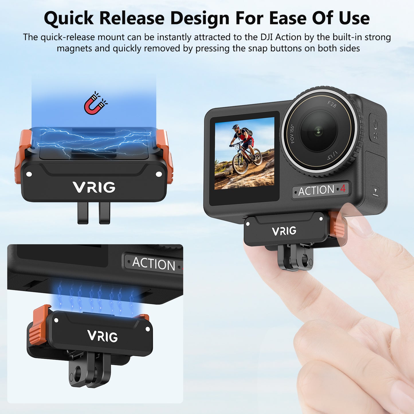 VRIG AC-33 Magnetic Quick Release Adapter Mount Base for DJI Osmo Action 5 Pro / 4/3 / Osmo 360,