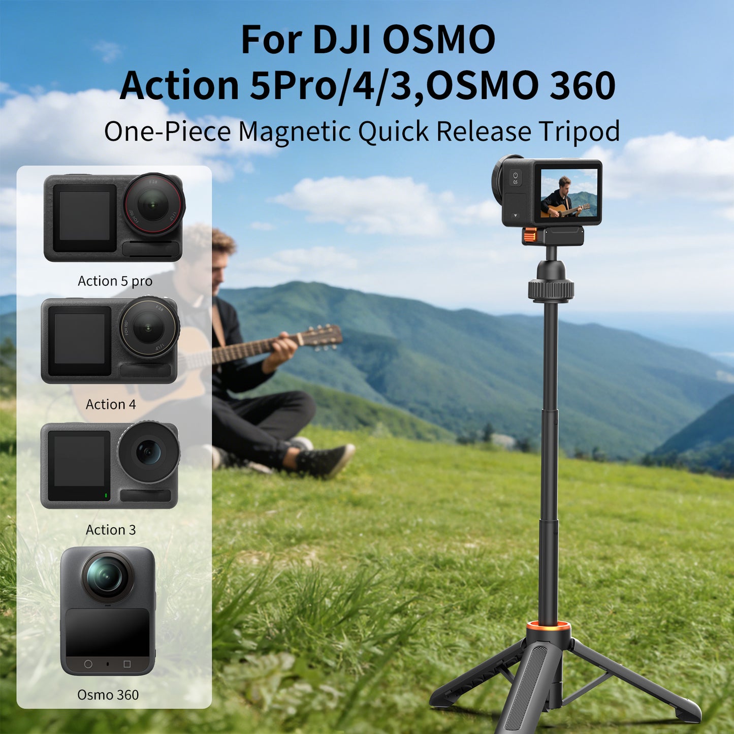 VRIG AC-79 40cm/15.7" Telescopic Selfie Stick Tripod for DJI Osmo Action 5 Pro/ 4/ Osmo 360