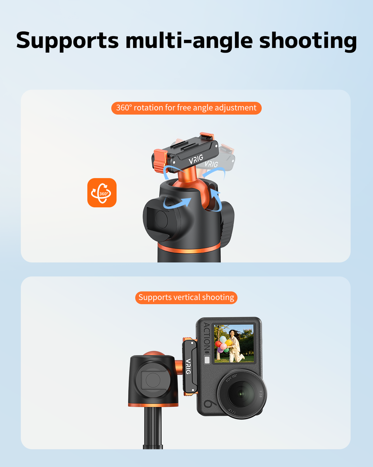 VRIG AC-72 55" Selfie Stick Tripod for DJI Osmo Action 6/5/4,Osmo 360 with Remote
