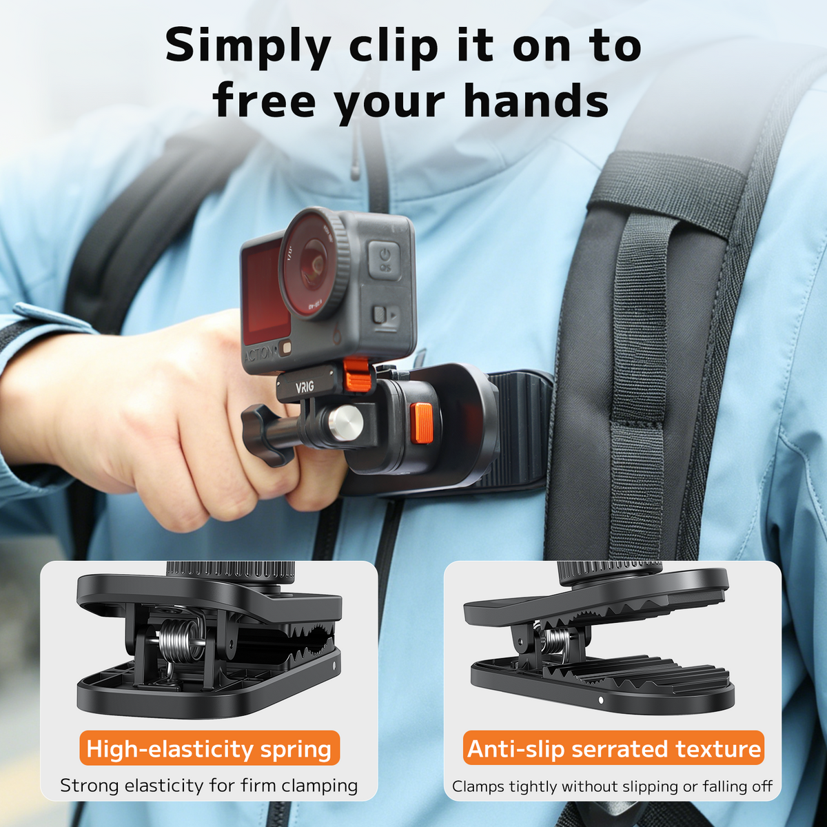 VRIG AC-97 Magnetic Backpack Mount for Action Camera, GoPro-Mount Backpack Clip