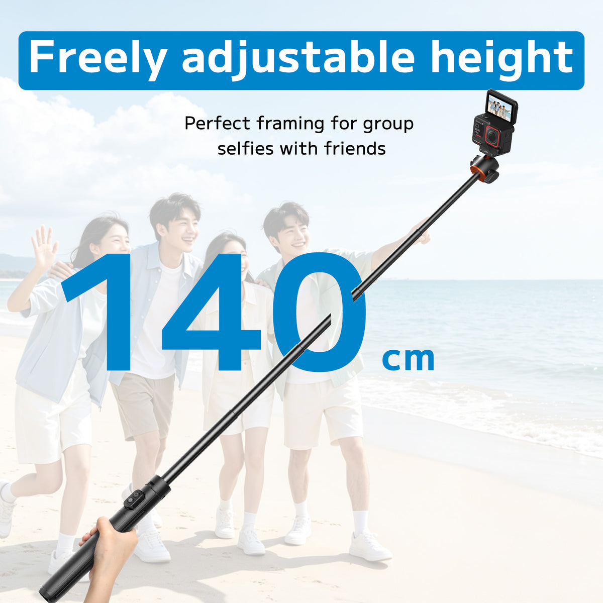 VRIG AC-104S 55" Magnetic Selfie Stick Tripod for Insta360 X5 ACE Pro 2 with Remote Controller,Extension Rod Quick Release Table Desk Portable Handle Grip Stand with Cold Shoe for Insta360 X5/X4 Air/ACE PRO