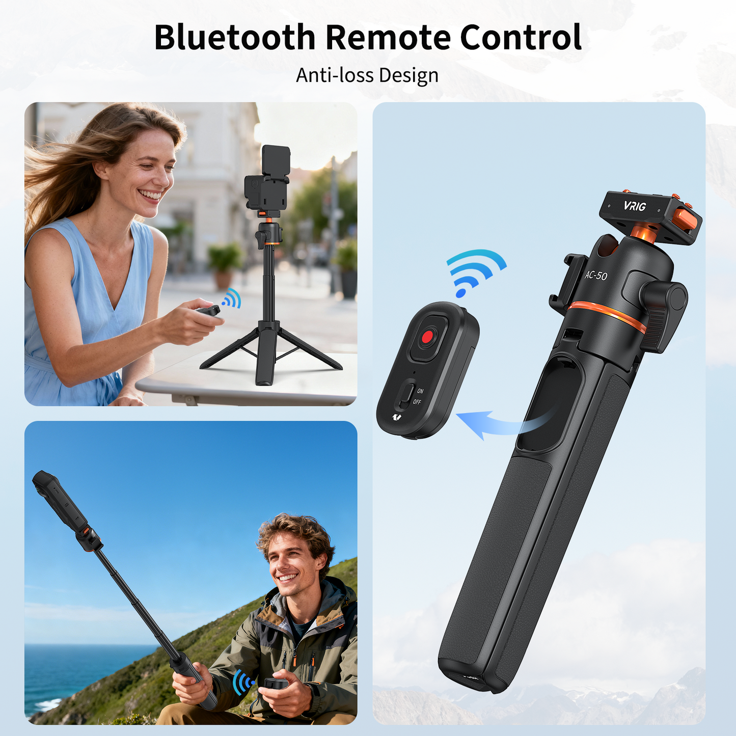 VRIG AC-50 Selfie Stick Tripod for Insta 360 Ace Pro/Ace Pro 2/X5 with Magnetic Quick Release Adapter