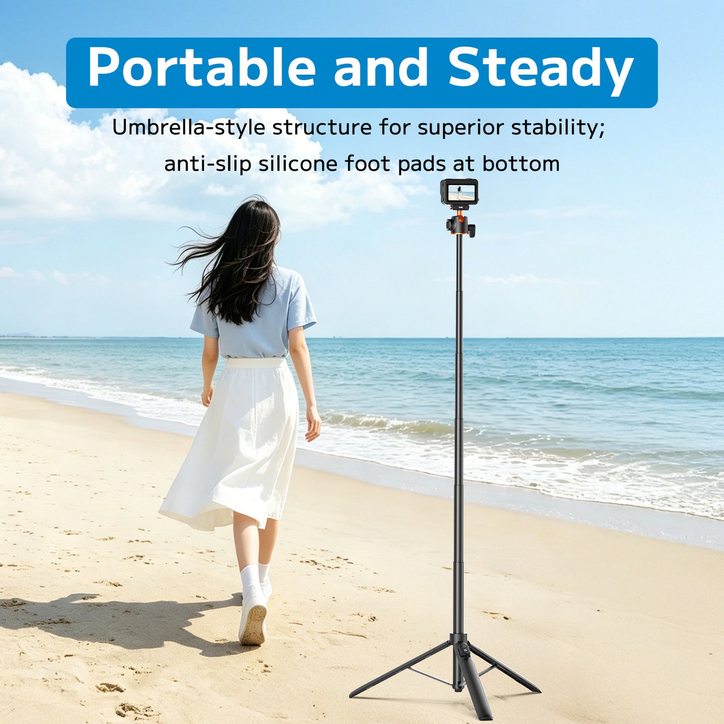 VRIG AC-104S 55" Magnetic Selfie Stick Tripod for Insta360 X5 ACE Pro 2 with Remote Controller,Extension Rod Quick Release Table Desk Portable Handle Grip Stand with Cold Shoe for Insta360 X5/X4 Air/ACE PRO