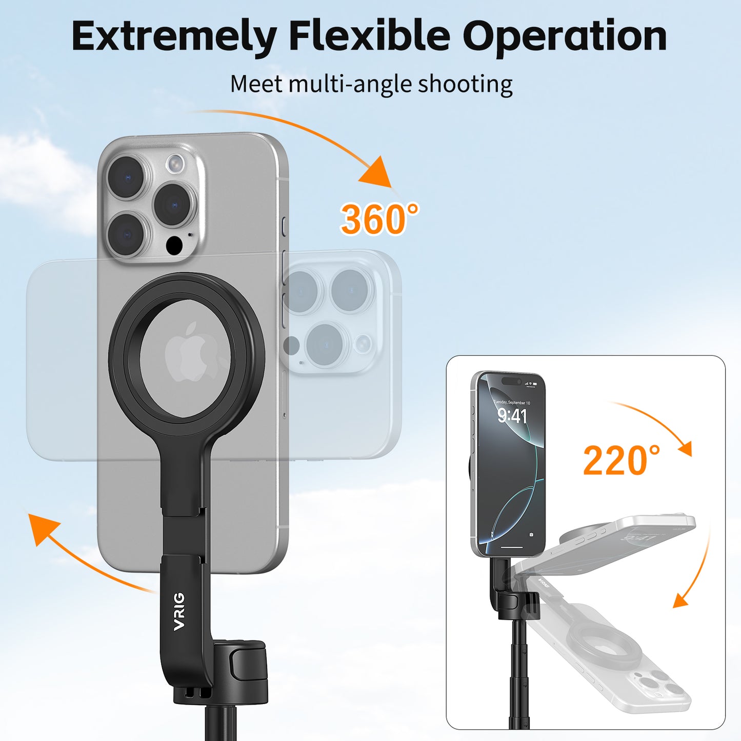 VRIG TP-27 Magnetic 21" Extendable Selfie Stick Tripod for iPhone