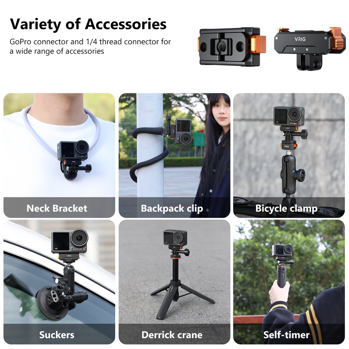 VRIG AC-31 Aluminum Quick Release Mount for DJI OSMO Action 5 Pro/4/3 Magnetic Adapter Mount with 1/4''Screws for DJI Action Accessories