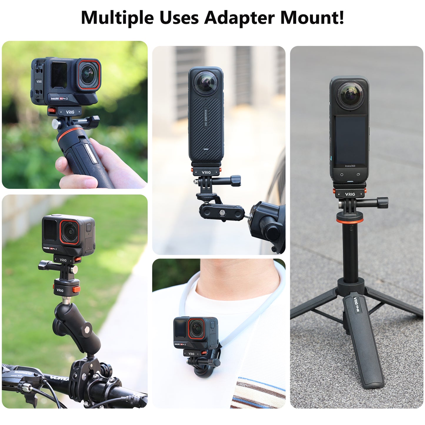 VRIG AC-41 Magnetic Quick Release Mount for Insta 360 ACE/ACE PRO/ACE PRO 2, Quick & Convenient, 2-Prong Mount and 1/4" Screw Plate Compatible X5/ X4 Air/ X4/ X3