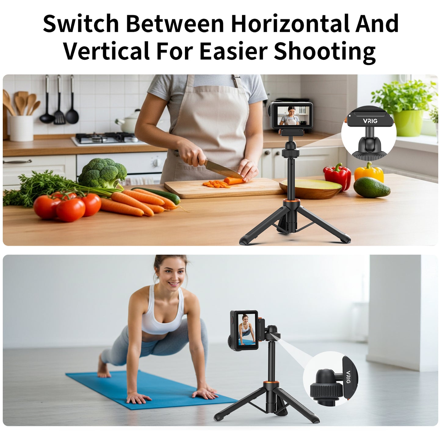 VRIG AC-79 40cm/15.7" Telescopic Selfie Stick Tripod for DJI Osmo Action 5 Pro/ 4/ Osmo 360