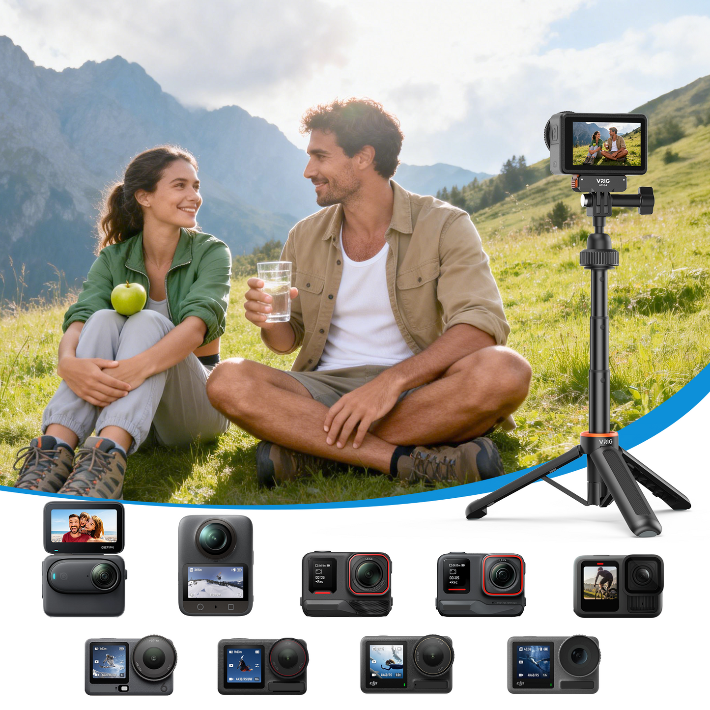 VRIG AC-80 40cm/15.7" Telescopic Selfie Stick Tripod for Action Camera