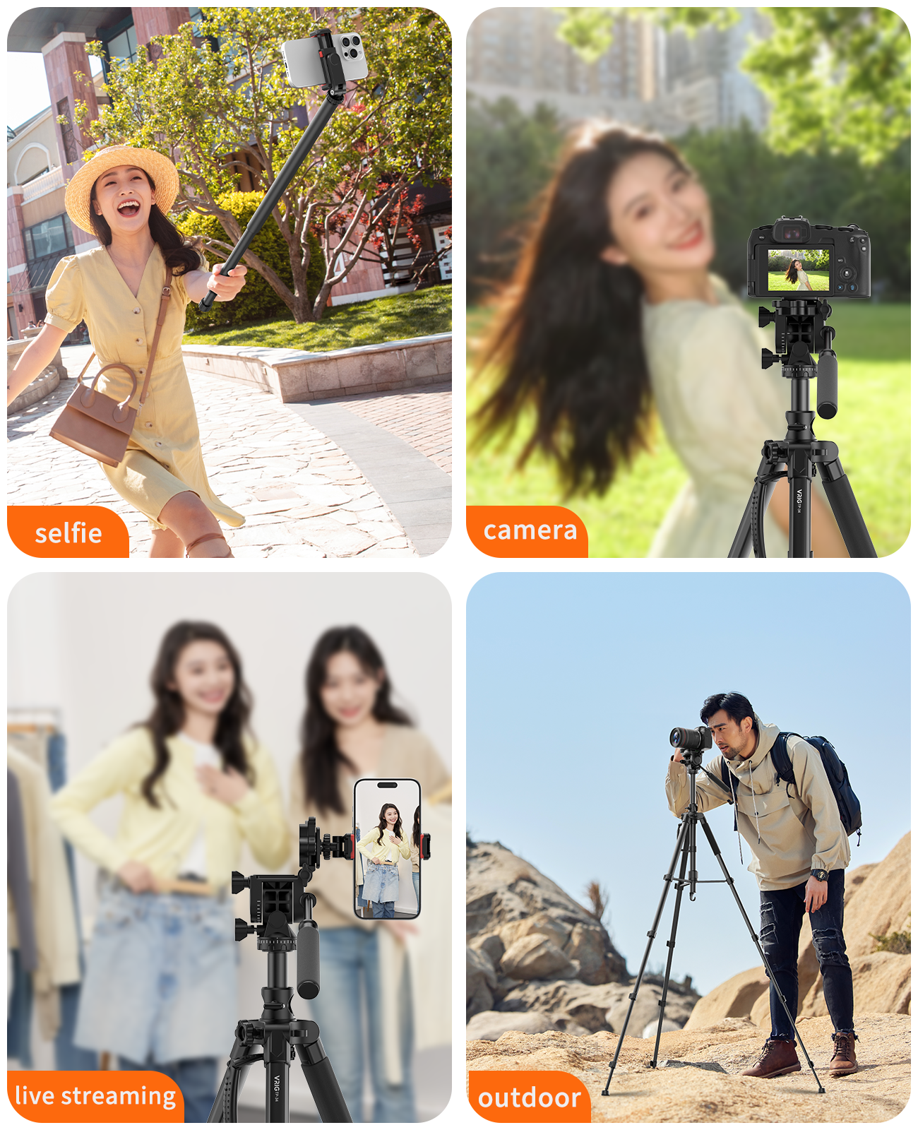 VRIG TP-34 Camera Tripod, 195cm, Video Camera Tripod, DSLR Tripod, Aluminum