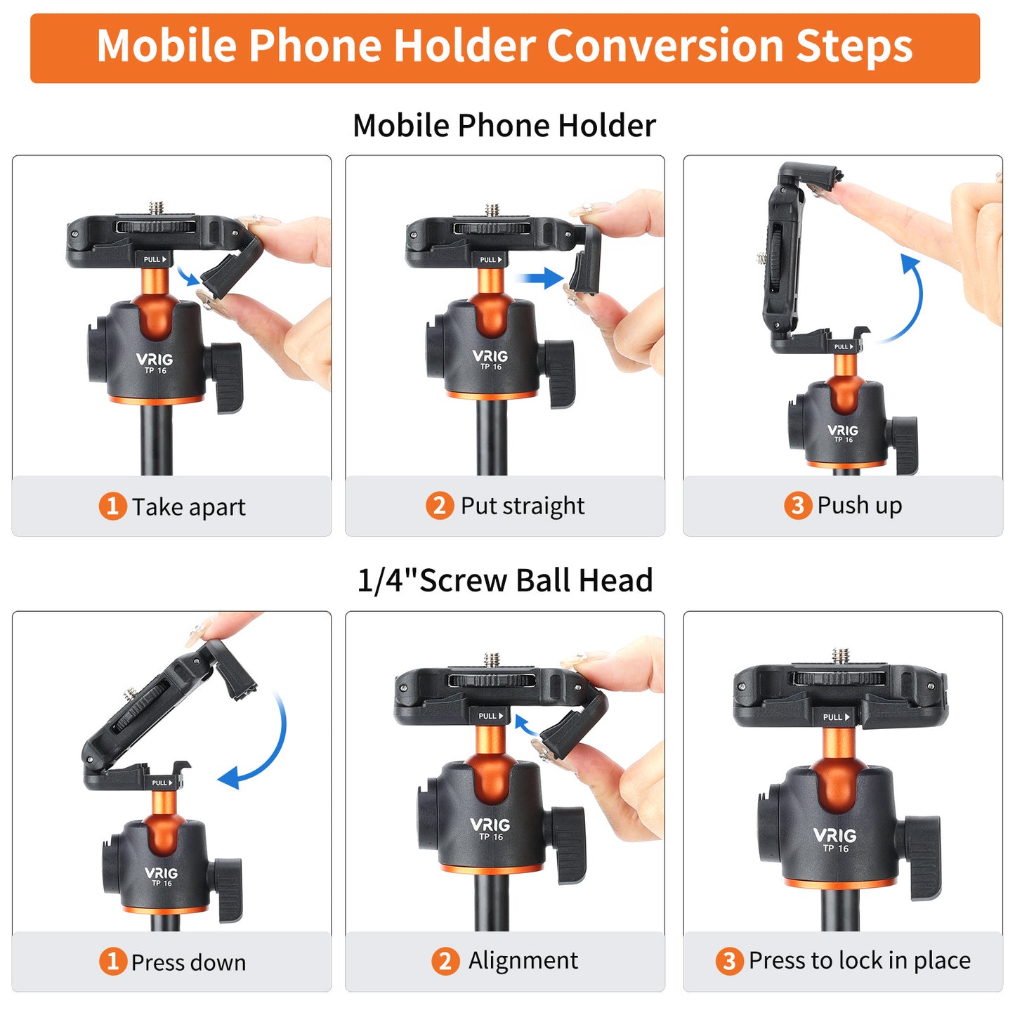 VRIG TP-16  55" Selfie Stick Tripod with Hidden Phone Holder