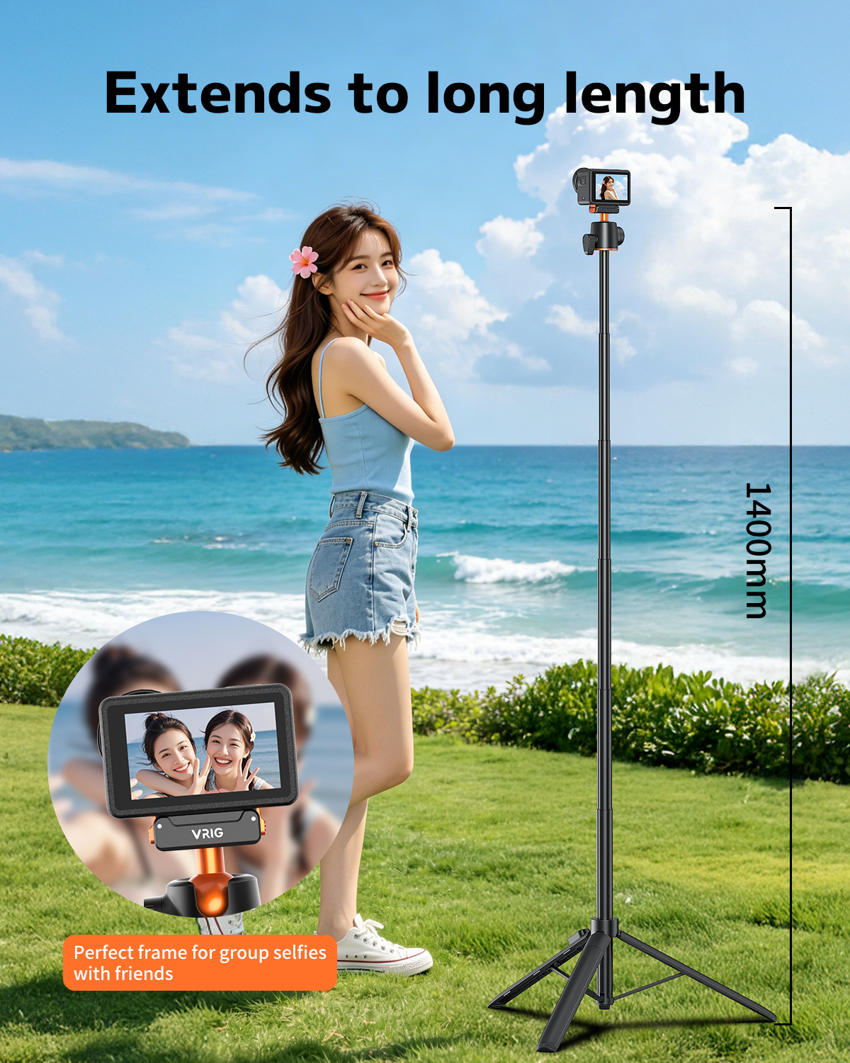 VRIG AC-72 55" Selfie Stick Tripod for DJI Osmo Action 6/5/4,Osmo 360 with Remote
