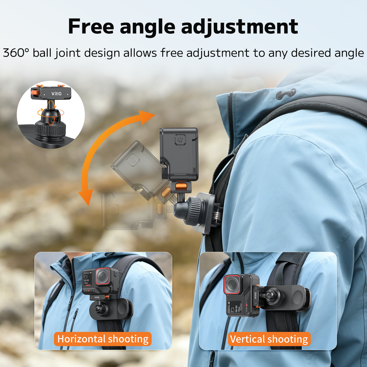 VRIG  AC-98 Magnetic Backpack Clip Mount for Insta360 X5 / X4 / Ace Pro 2,