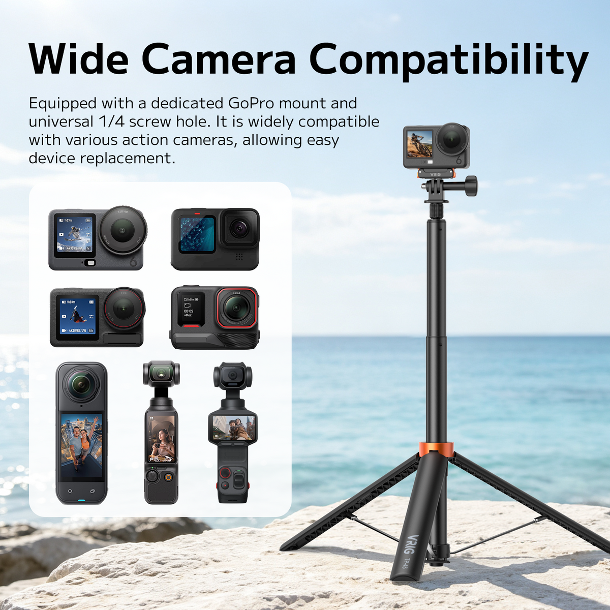 VRIG TP-45 Auto Pop-Up Camera Light Stand 75iin/188cm Extendable Aluminum Tripod TP-45 1/4" Screw, Portable Video Light Stand for DSLR Camera, Ring Light, Video Rig, 10LB Max Load