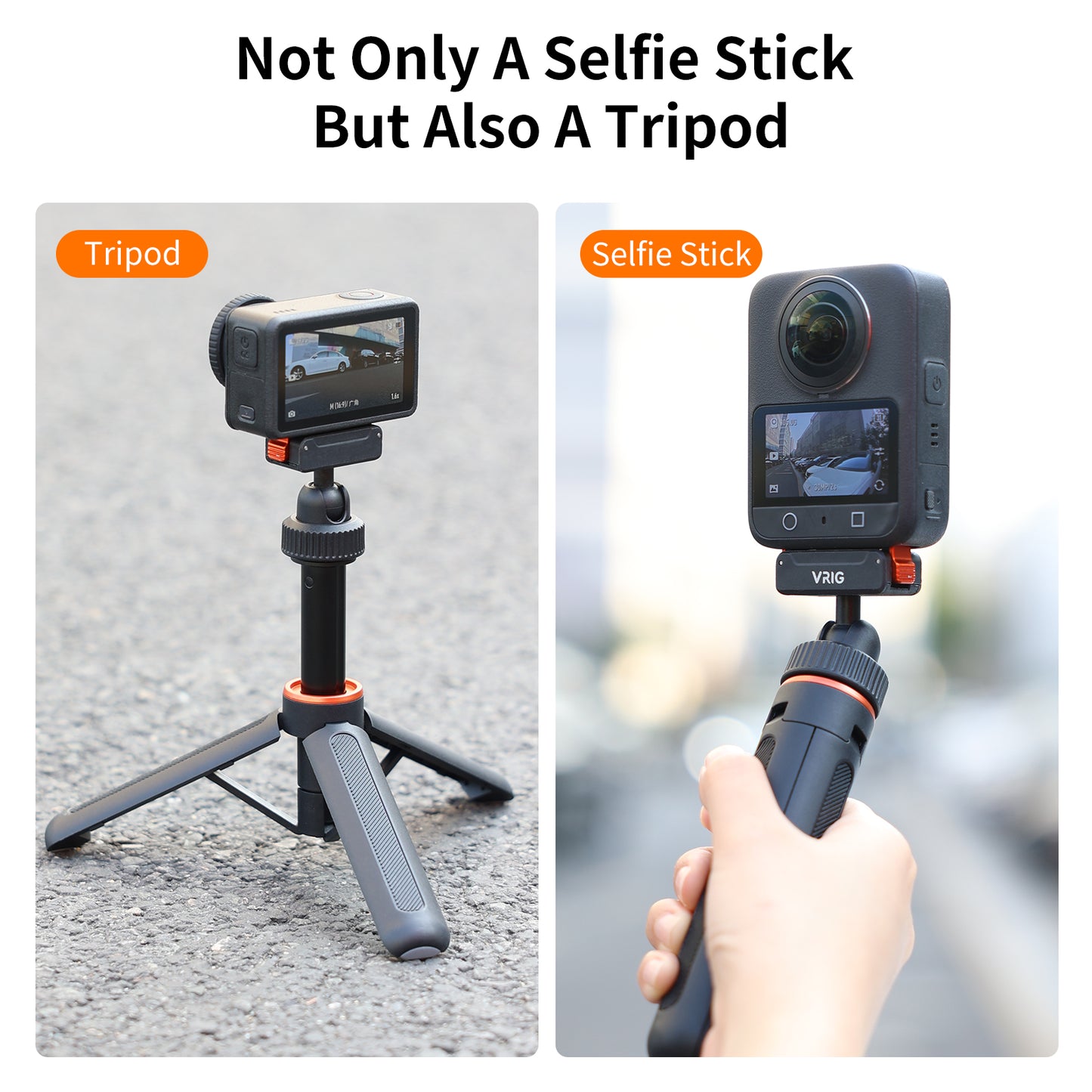 VRIG AC-79 40cm/15.7" Telescopic Selfie Stick Tripod for DJI Osmo Action 5 Pro/ 4/ Osmo 360