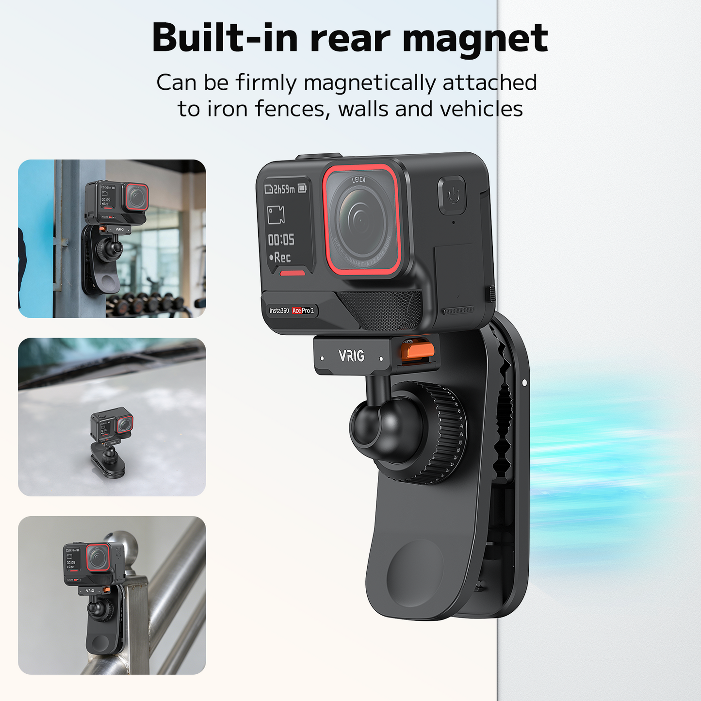 VRIG  AC-98 Magnetic Backpack Clip Mount for Insta360 X5 / X4 / Ace Pro 2,