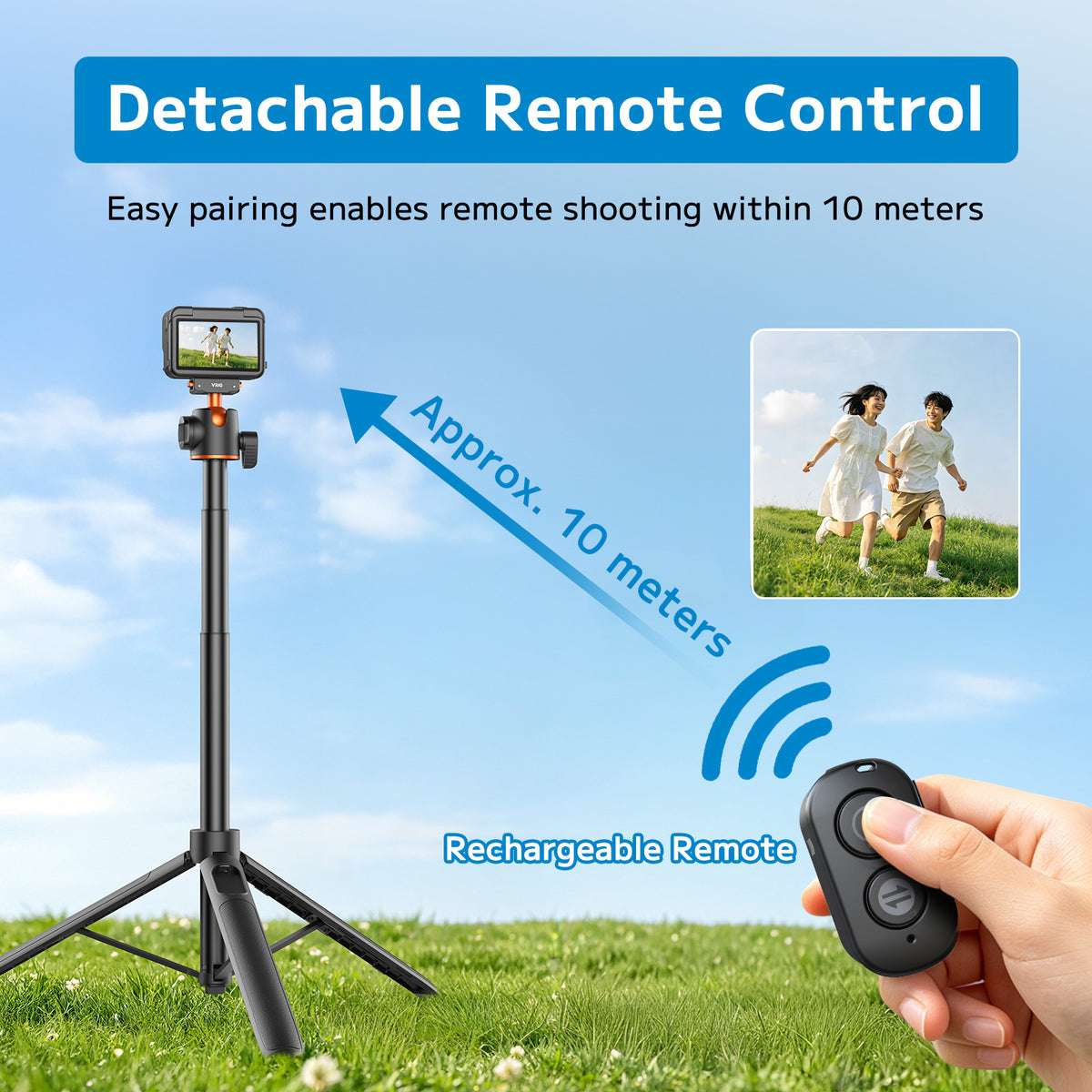 VRIG AC-104S 55" Magnetic Selfie Stick Tripod for Insta360 X5 ACE Pro 2 with Remote Controller,Extension Rod Quick Release Table Desk Portable Handle Grip Stand with Cold Shoe for Insta360 X5/X4 Air/ACE PRO