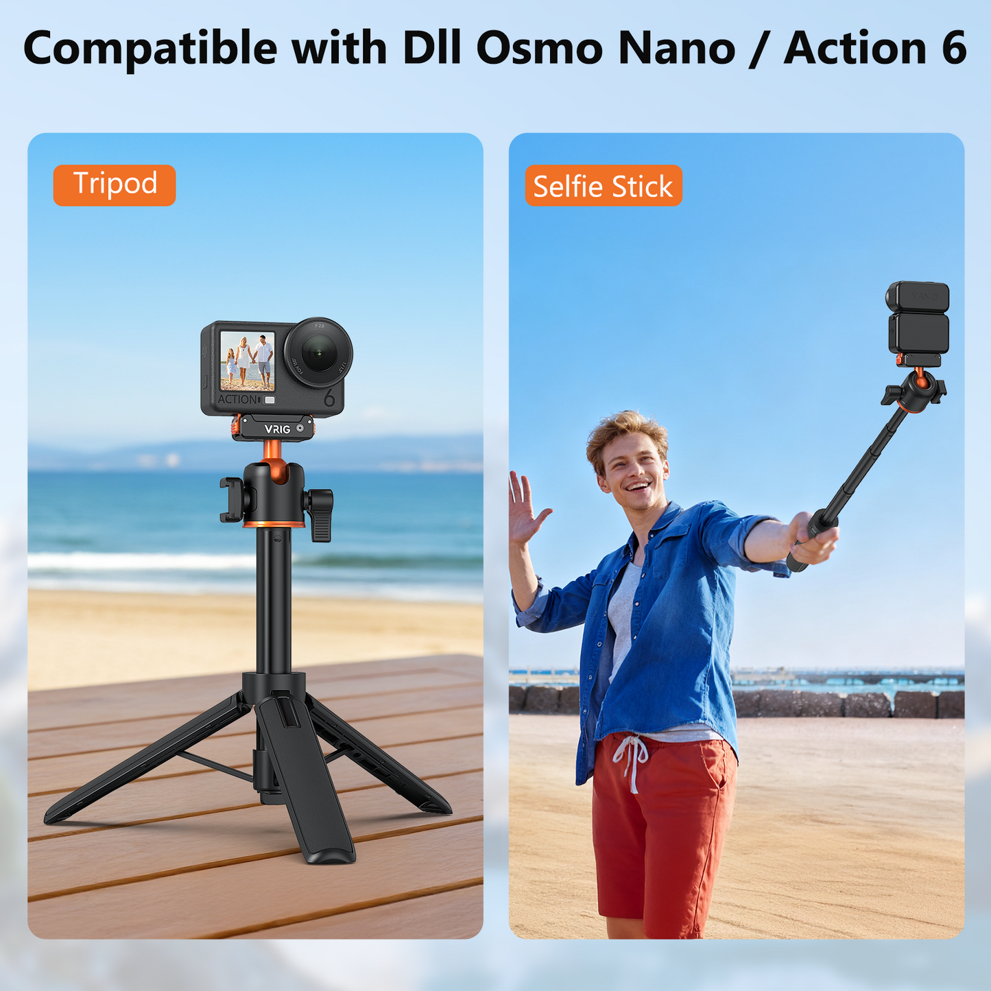VRIG AC-40N Action Camera Selfie Stick Tripod for DJI Osmo Nano/Action 6
