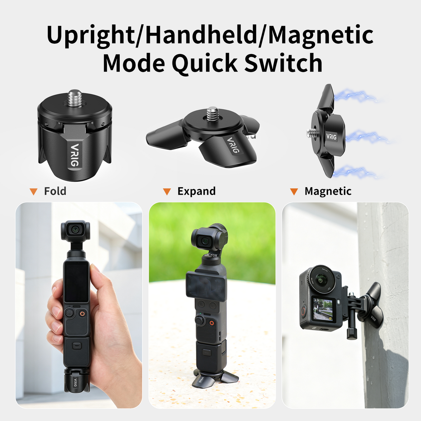 VRIG TP-41 Magnetic Mini Tripod for DJI OSMO Pocket 4P/4/3 & Insta360 Luna Ultra