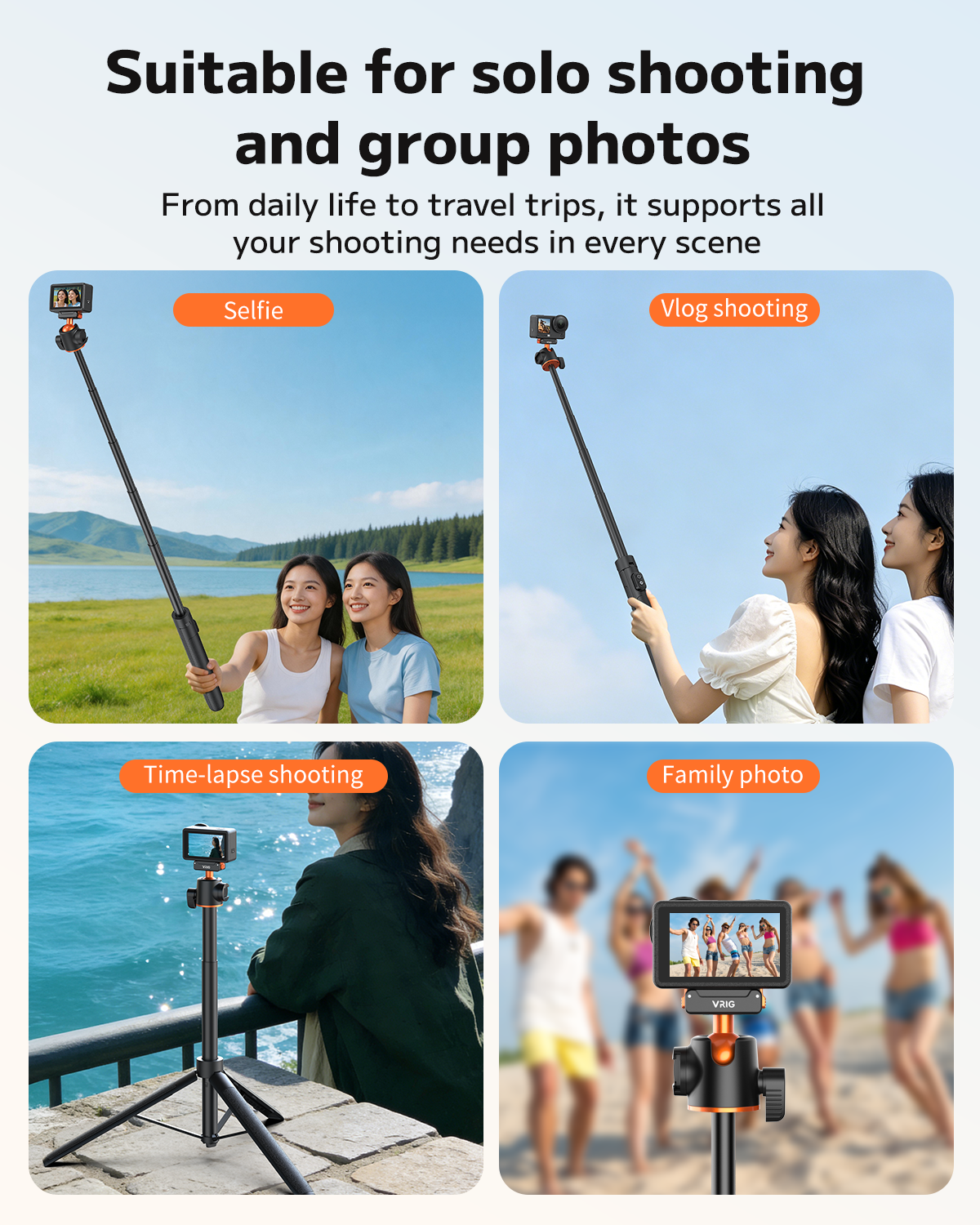 VRIG AC-72 55" Selfie Stick Tripod for DJI Osmo Action 6/5/4,Osmo 360 with Remote