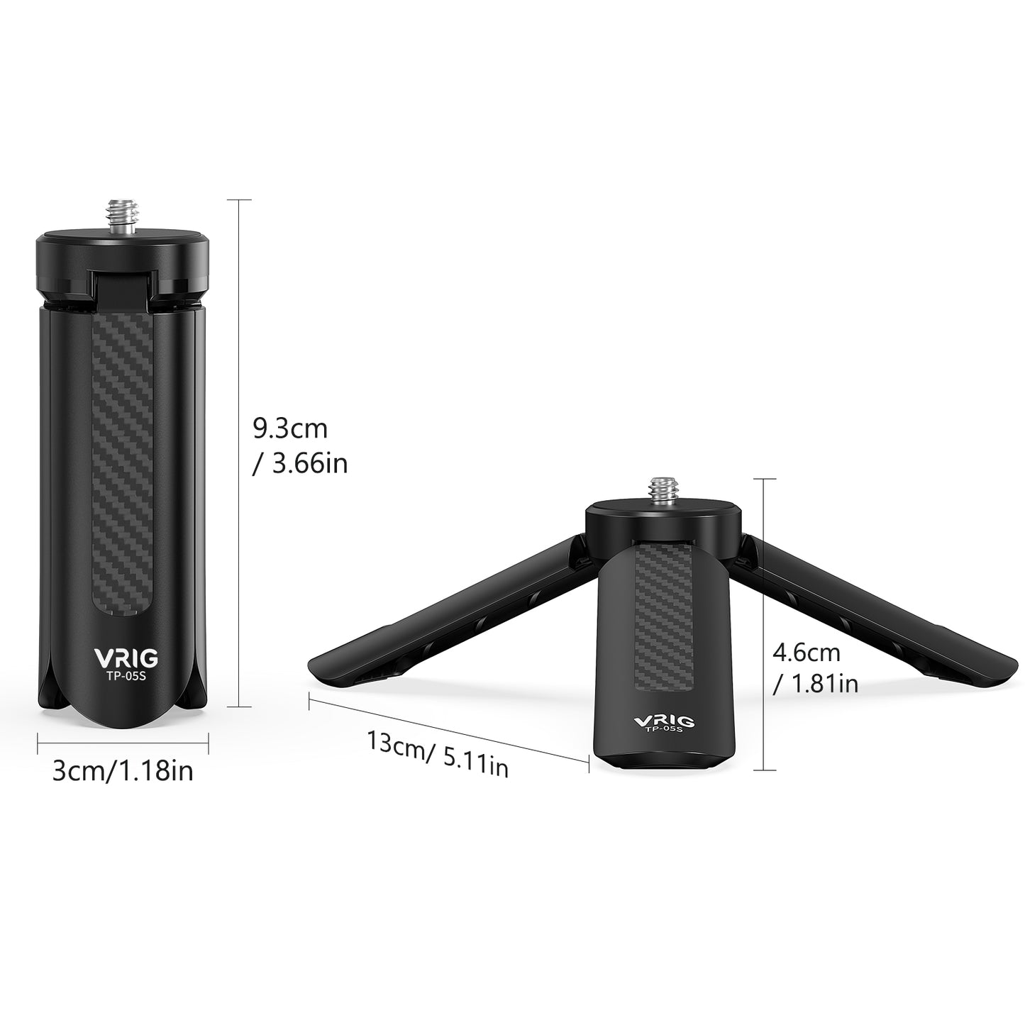 VRIG TP-05S Mini Tripod with 1/4" Screw, Desktop Tabletop Stand