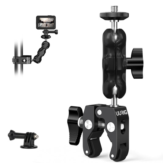 UURIG 360° Ballhead Magic Arm Double Ball Head Adapter Camera Clamp