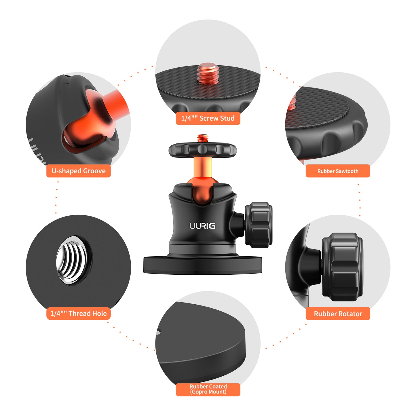 UURIG GoPro Mount 360 Degree Head Camera Magnetic Stand Set