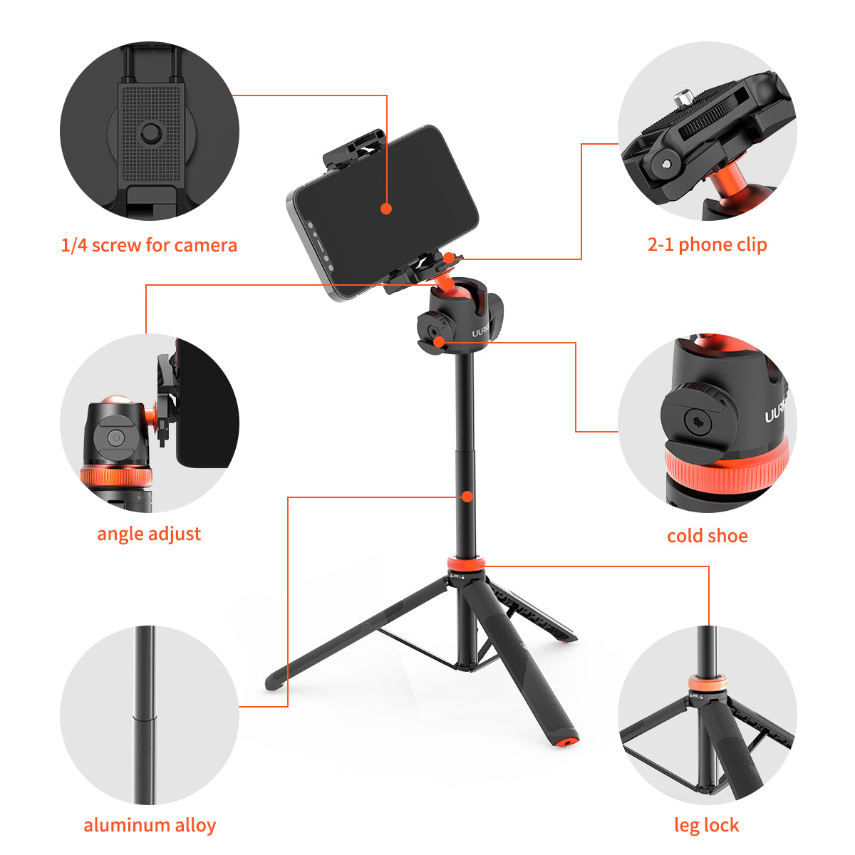 UURIG TP-02  52" 130CM Extendable camera Tripod with 1/4