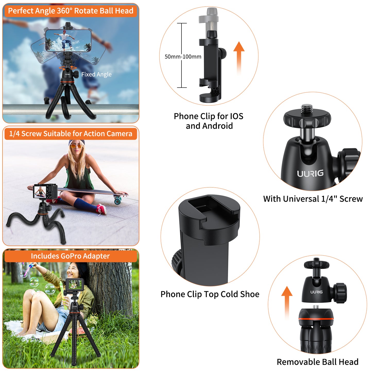 UURIG TP-07 Octopus Tripod with 360 phone mount