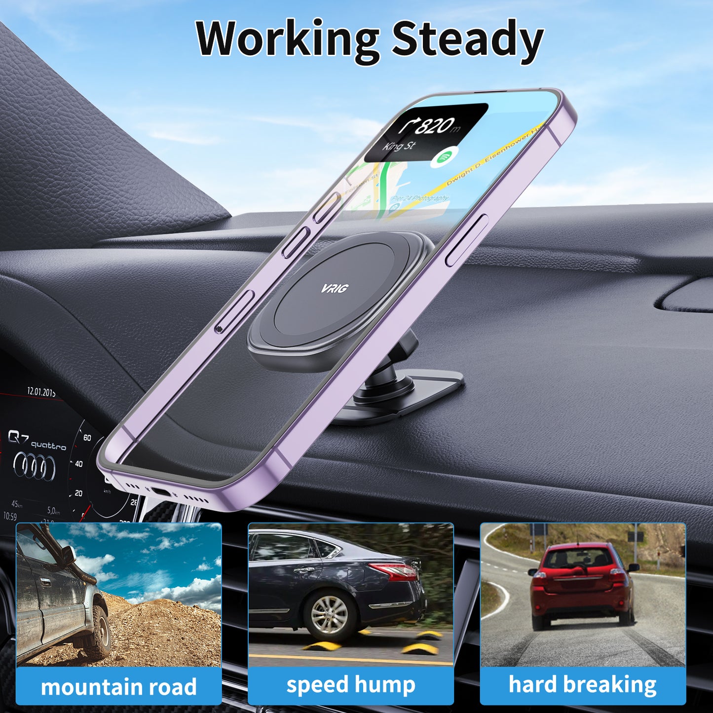 VRIG MG-06 Strong pasting Magnetic Phone Holder for Car+Free Magnetic disc