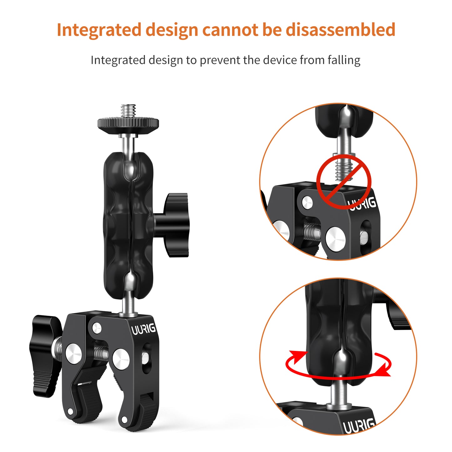 UURIG 360° Ballhead Magic Arm Double Ball Head Adapter Camera Clamp