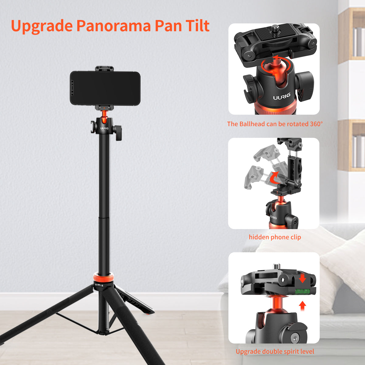 VRIG TP-06 Extendable Phone Tripod Selfie Stick with 360° Ball