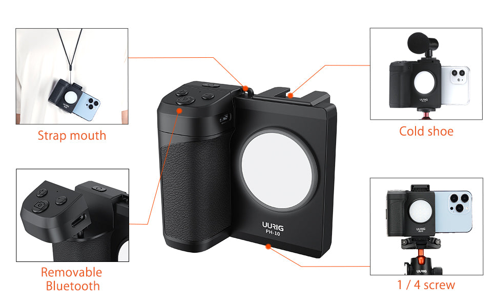 UURIG PH-10 Smartphone Camera Shutter Remote Handle Grip with LED light
